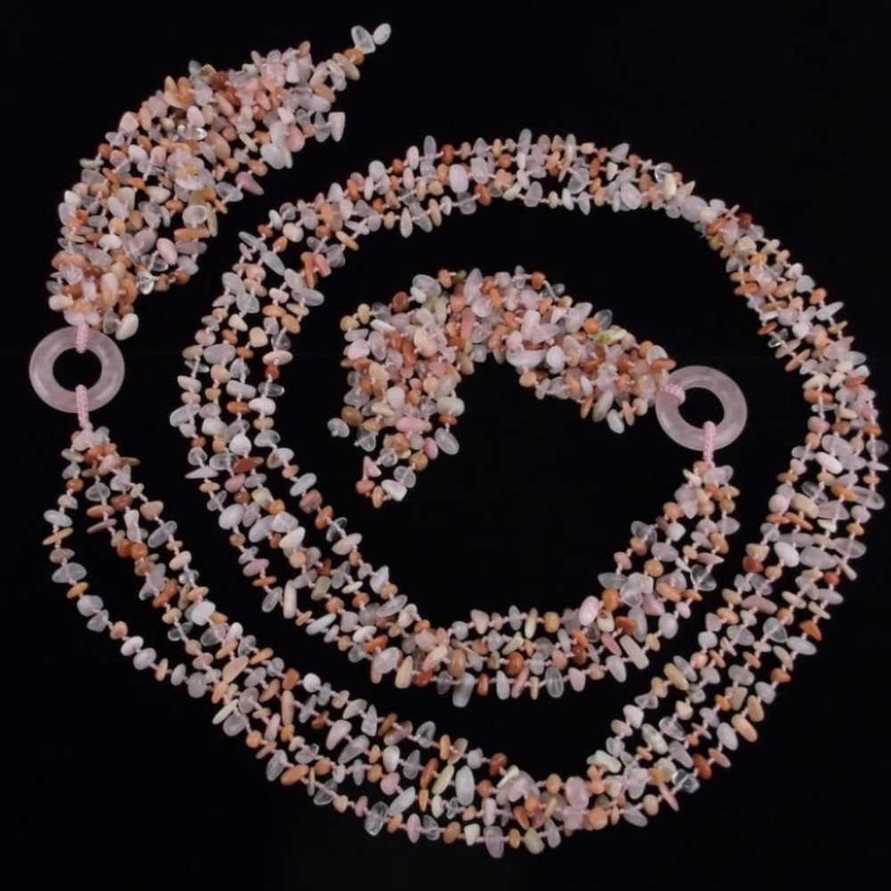 Huge Vintage Boxed Designer Rose Quartz Necklace 52"